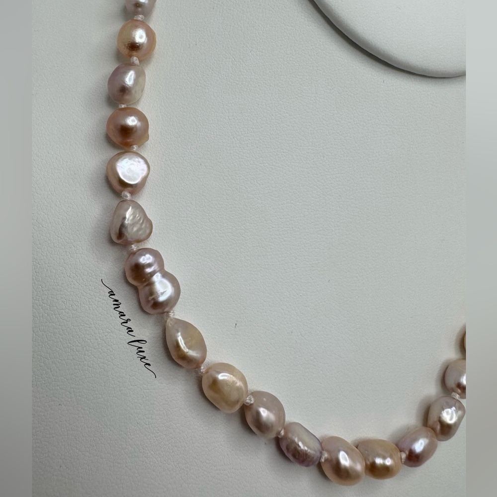 Lavender Purple Freshwater Baroque Pearl Necklace - Picture 3 of 7